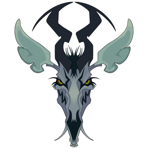 Illustration of the head of a blue mechanical antelope.