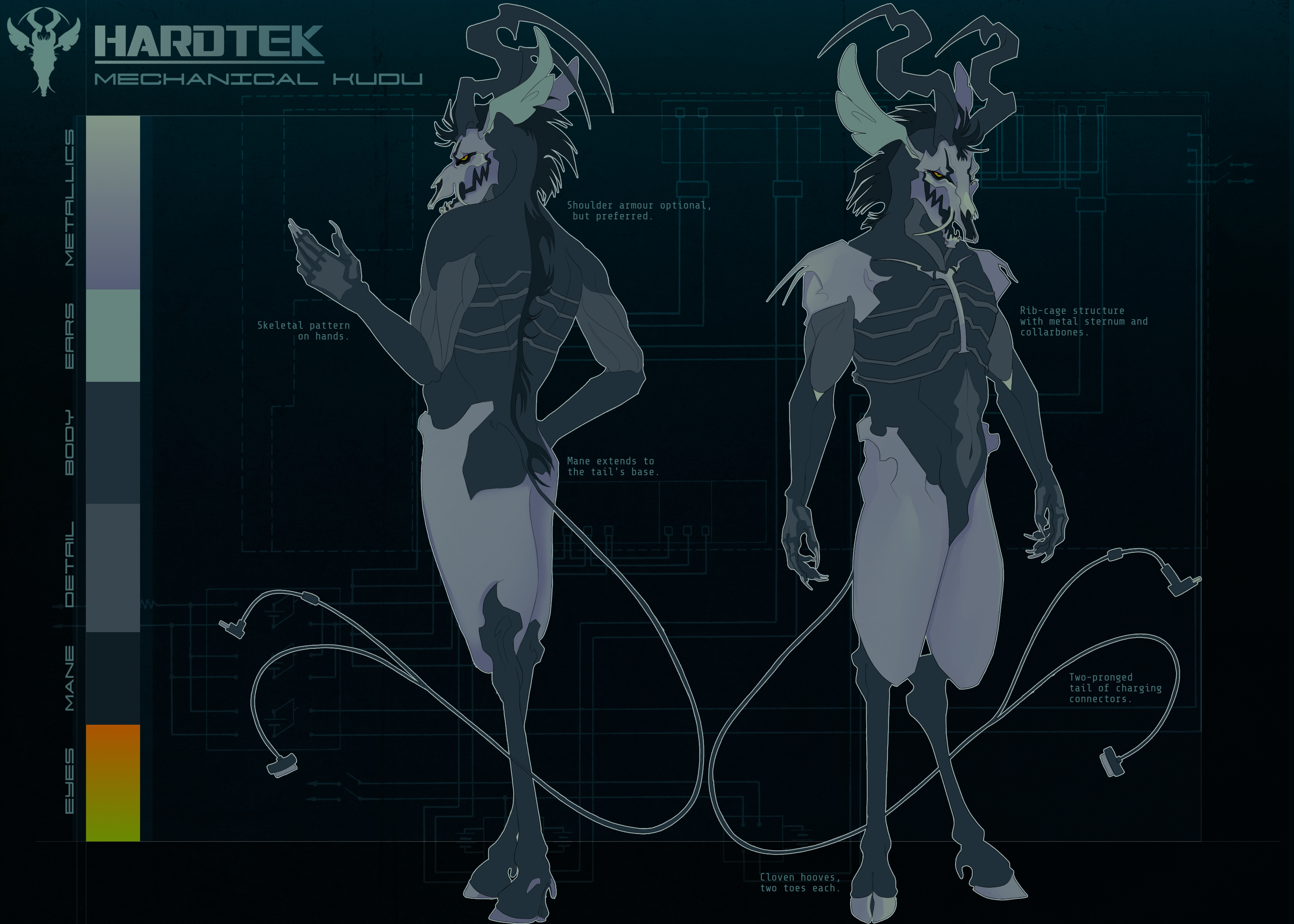 Reference sheet for my fursona, Hardtek