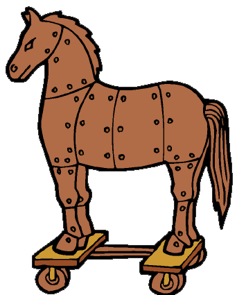 Clip art of a Trojan horse.
