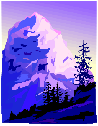 Clip art of snowy scenery.