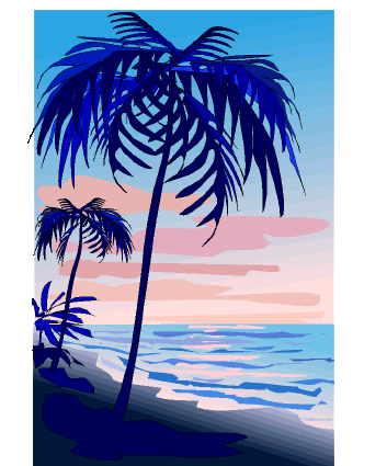 Clip art of a tropical beach scene.