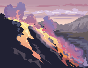 Clip art of an erupting volcano.