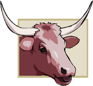 Clip art of long-horned cattle.